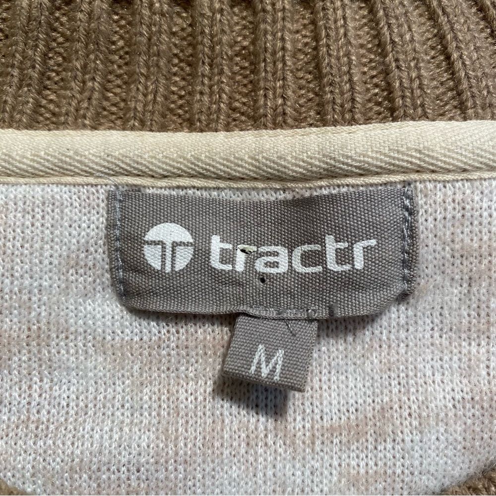 Tractr Beige Leopard Fuzzy Knit Cropped Sweater Balloon Sleeve Women's M - Picture 3 of 12